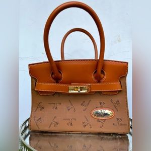 Vintage Italian Walter Valentino Brown Leather Logo Handbag